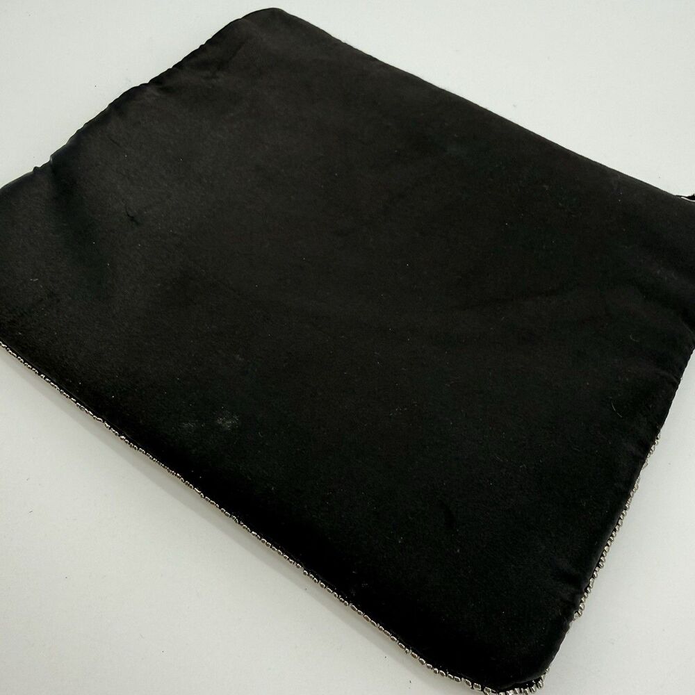 Unbranded Black Sequin Beaded Pouch Bag Travel India Silver Clutch - Picture 6 of 11